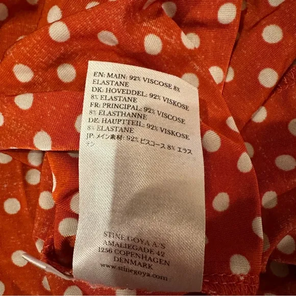 RTR Stine Goya Caitlin Orange &amp; White Polka Dot‎ Short Sleeve Midi Dress Sz S