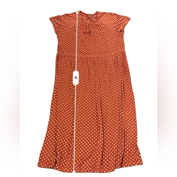 RTR Stine Goya Caitlin Orange &amp; White Polka Dot‎ Short Sleeve Midi Dress Sz S