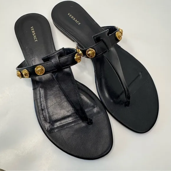 ❕SALE❕ Versace Medusa Stud Black Leather Sandals