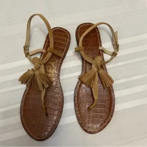 Sam Edelman &quot;Leila&quot; Tassel EmbellishedWomens Leather Thong Sandals Size 10