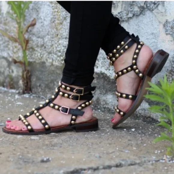 Sam Edelman Eavan Studded Gladiator Sandal Snake Black Leather Size 6