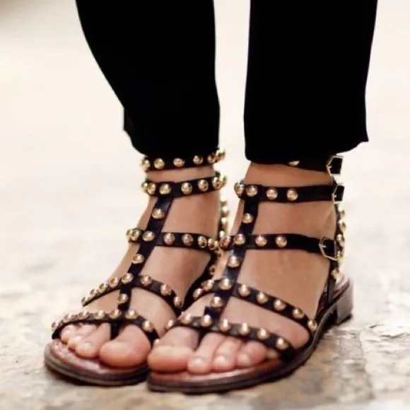 Sam Edelman Eavan Studded Gladiator Sandal Snake Black Leather Size 6