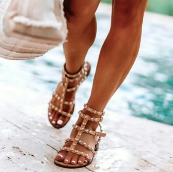 Sam Edelman Eavan Studded Gladiator Sandal Snake Black Leather Size 6