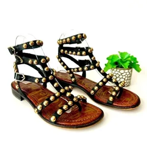 Sam Edelman Eavan Studded Gladiator Sandal Snake Black Leather Size 6