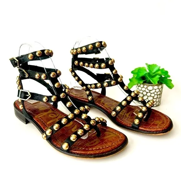 Sam Edelman Eavan Studded Gladiator Sandal Snake Black Leather Size 6