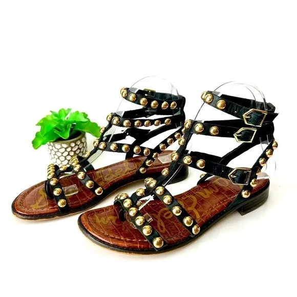 Sam Edelman Eavan Studded Gladiator Sandal Snake Black Leather Size 6
