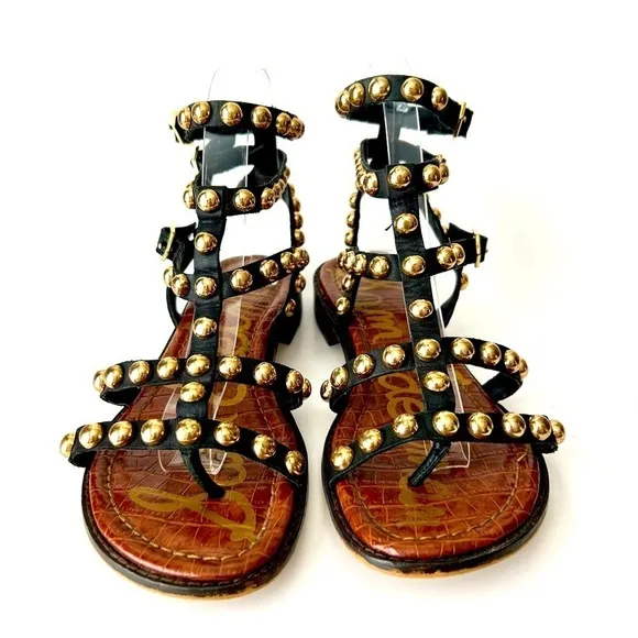 Sam Edelman Eavan Studded Gladiator Sandal Snake Black Leather Size 6