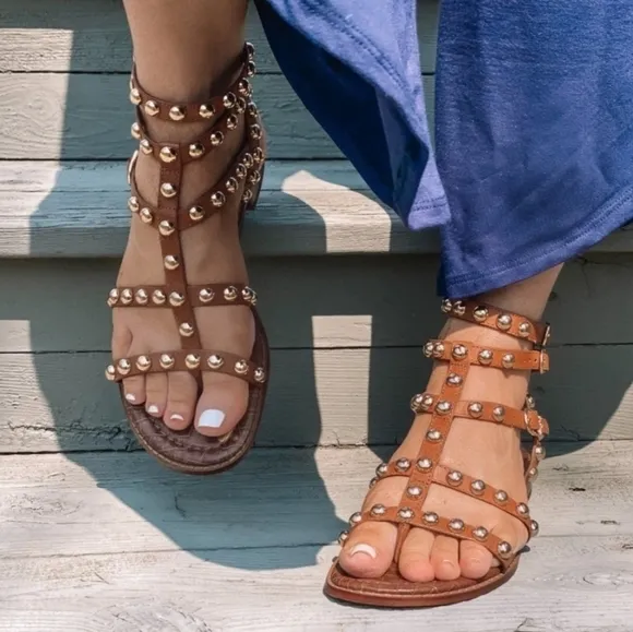 Sam Edelman Eavan Studded Gladiator Sandal Snake Black Leather Size 6