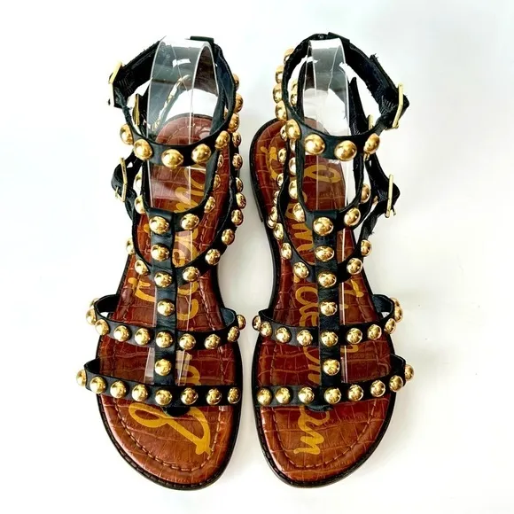 Sam Edelman Eavan Studded Gladiator Sandal Snake Black Leather Size 6