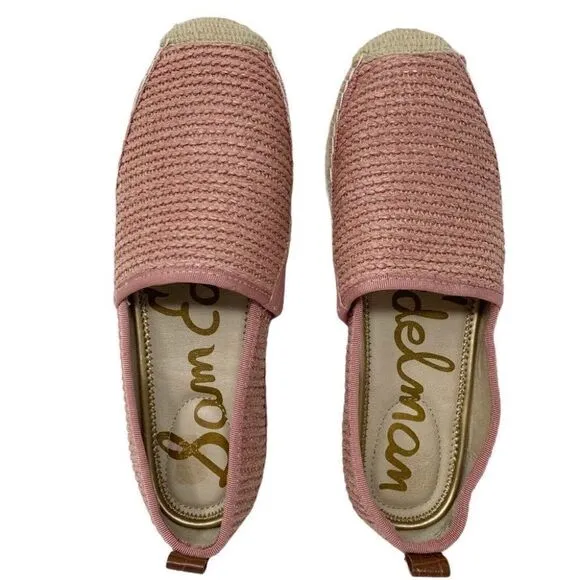 Sam Edelman Espadrille Flats Slip-On Khloe Loafers Knit Pink Gold