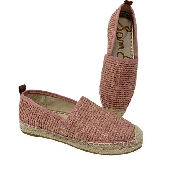 Sam Edelman Espadrille Flats Slip-On Khloe Loafers Knit Pink Gold