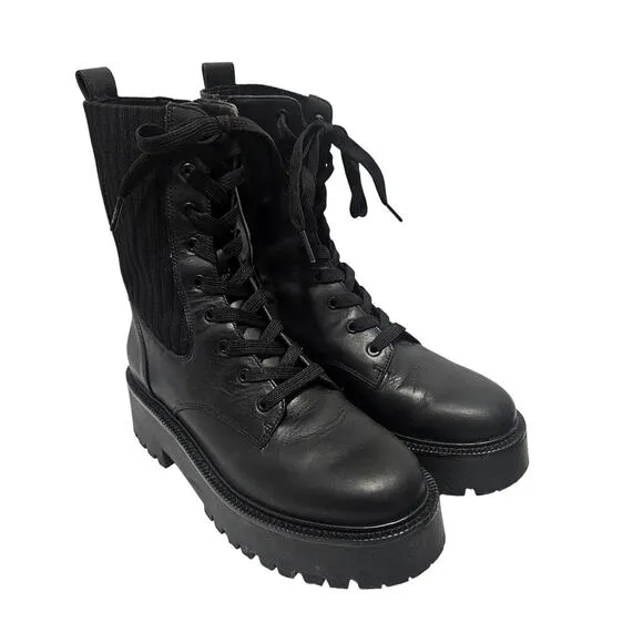 Sam Edelman Evina Black Lace Up Knit Platform Combat Moto Boots Women's Size 8