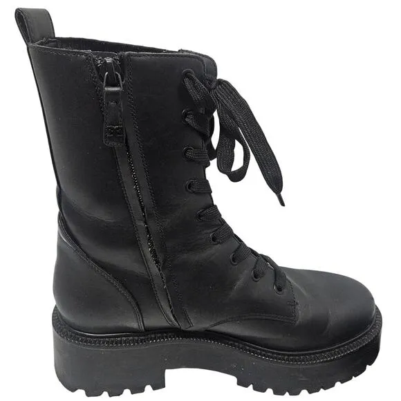 Sam Edelman Evina Black Lace Up Knit Platform Combat Moto Boots Women's Size 8