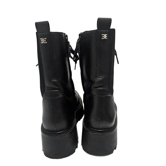 Sam Edelman Evina Black Lace Up Knit Platform Combat Moto Boots Women's Size 8