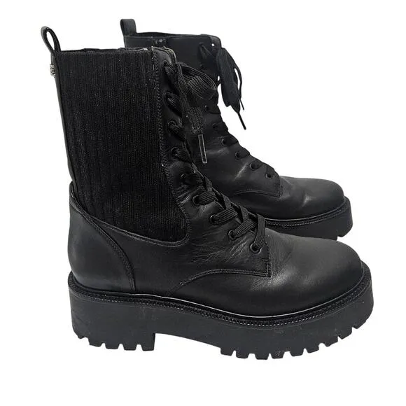 Sam Edelman Evina Black Lace Up Knit Platform Combat Moto Boots Women's Size 8