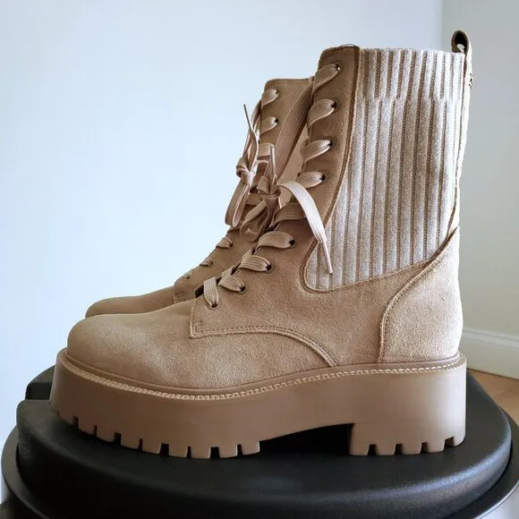 Sam Edelman Evina Chunky Military Combat Platform Beige Suede Women's Boots 8.5