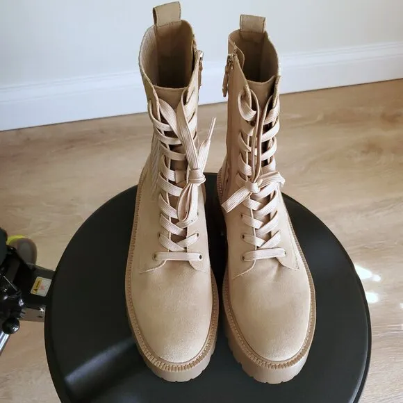 Sam Edelman Evina Chunky Military Combat Platform Beige Suede Women's Boots 8.5