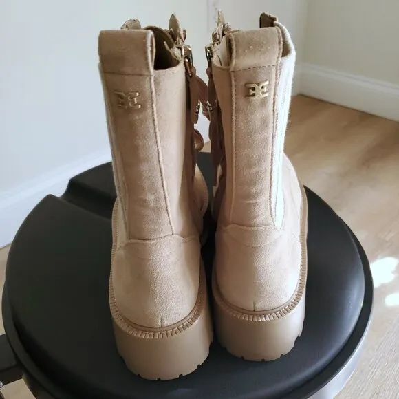 Sam Edelman Evina Chunky Military Combat Platform Beige Suede Women's Boots 8.5