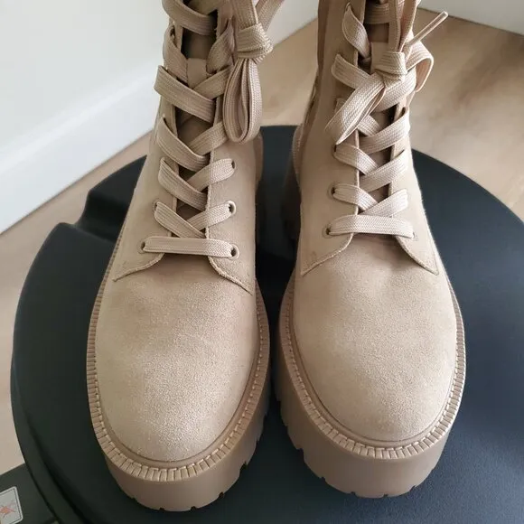 Sam Edelman Evina Chunky Military Combat Platform Beige Suede Women's Boots 8.5