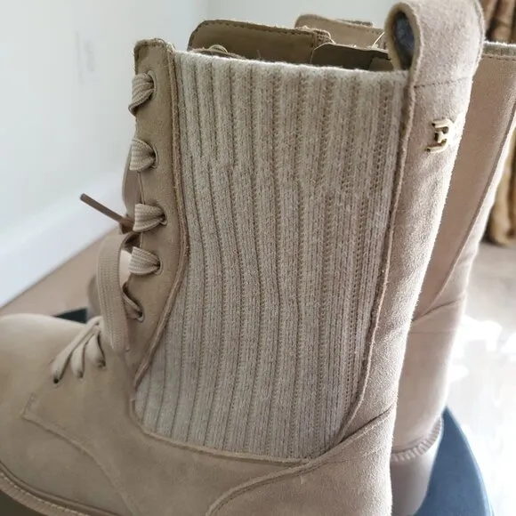 Sam Edelman Evina Chunky Military Combat Platform Beige Suede Women's Boots 8.5