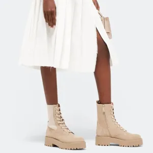 Sam Edelman Evina Chunky Military Combat Platform Beige Suede Women's Boots 8.5