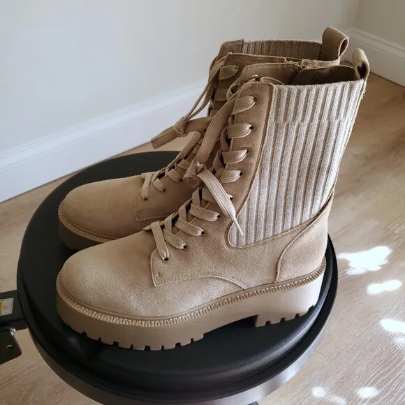 Sam Edelman Evina Chunky Military Combat Platform Beige Suede Women's Boots 8.5
