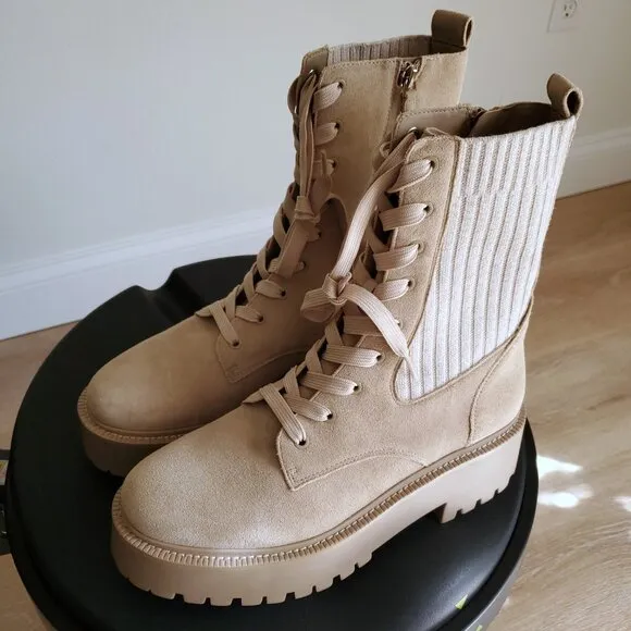 Sam Edelman Evina Chunky Military Combat Platform Beige Suede Women's Boots 8.5