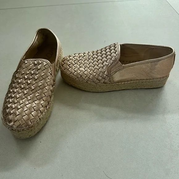 SAM EDELMAN ROSE GOLD WOVEN LEATHER CATHERINE ESPADRILLES SIZE 7
