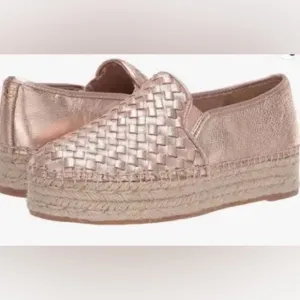SAM EDELMAN ROSE GOLD WOVEN LEATHER CATHERINE ESPADRILLES SIZE 7