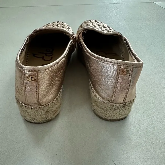 SAM EDELMAN ROSE GOLD WOVEN LEATHER CATHERINE ESPADRILLES SIZE 7