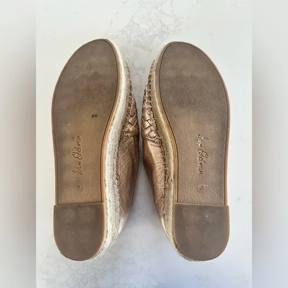 SAM EDELMAN ROSE GOLD WOVEN LEATHER CATHERINE ESPADRILLES SIZE 7