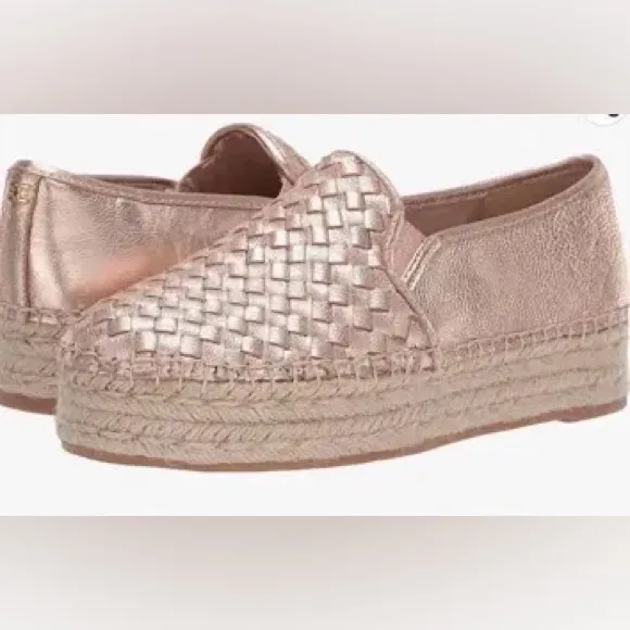 SAM EDELMAN ROSE GOLD WOVEN LEATHER CATHERINE ESPADRILLES SIZE 7