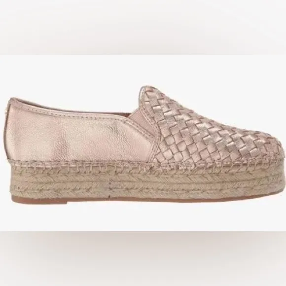 SAM EDELMAN ROSE GOLD WOVEN LEATHER CATHERINE ESPADRILLES SIZE 7
