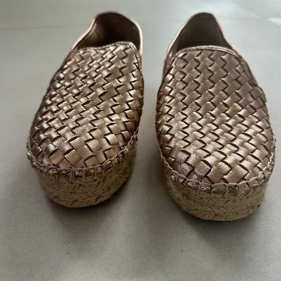 SAM EDELMAN ROSE GOLD WOVEN LEATHER CATHERINE ESPADRILLES SIZE 7