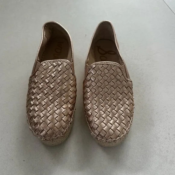 SAM EDELMAN ROSE GOLD WOVEN LEATHER CATHERINE ESPADRILLES SIZE 7