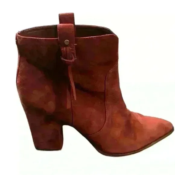 Sam Edelman Western Inspired Red Suede Niomi Pull On Ankle Boots Size 9.5​