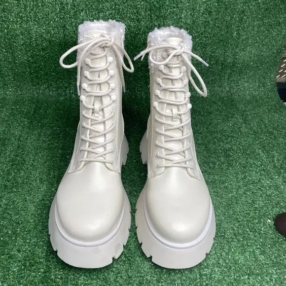 Sam Edelman Womens Circus Larsa Off White Cream Chunky Boots Size 9 M - NEW
