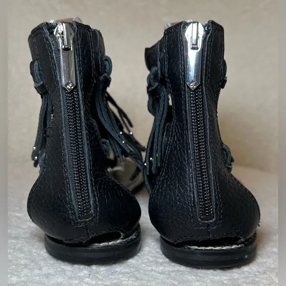 Sam Edelman women’s fringe black leather sandals bootie zip bohemian hippie 8