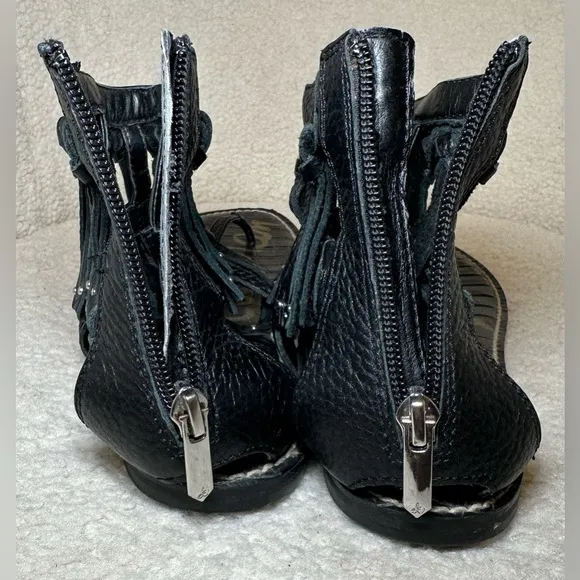 Sam Edelman women’s fringe black leather sandals bootie zip bohemian hippie 8