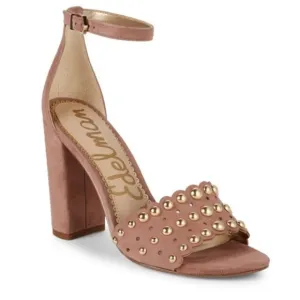 Sam Edelman Yaria studded suede block heel ankle strap dusty rose sandals Sz 10