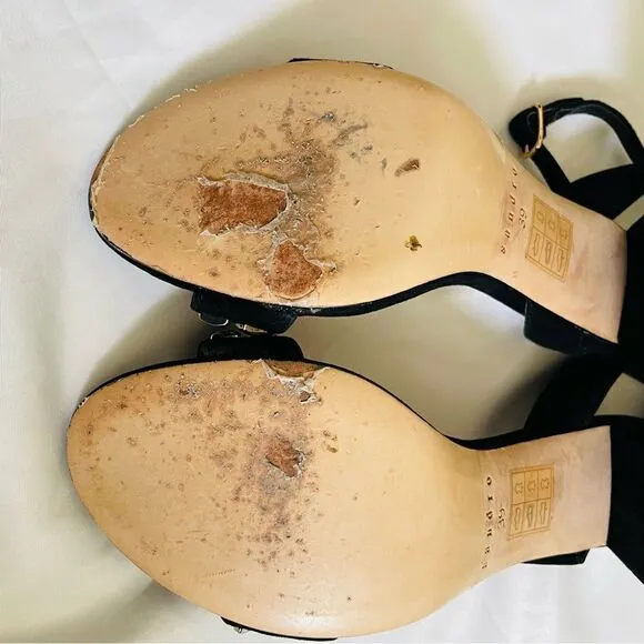 SANDRO PARIS Black Suede Sandals Gina Block Heels Studded Size 39 US 8.5