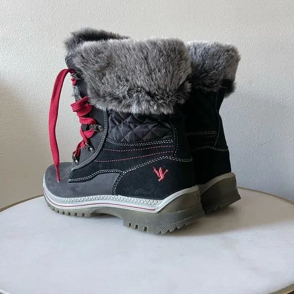 Santana Canada Maleo Boots Leather Faux Fur Trim Waterproof Black Size 11