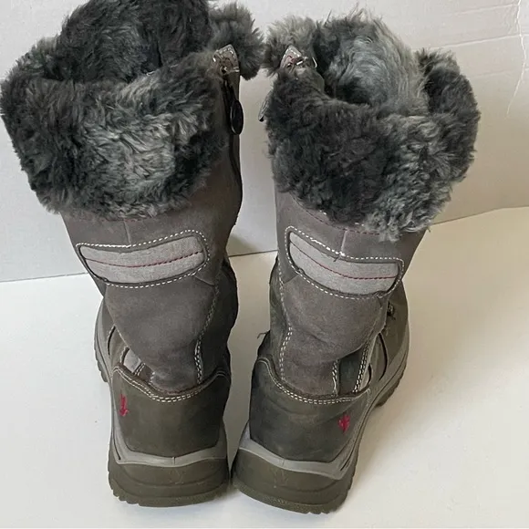 Santana Canada Morella Gray Winter Boots Mid Calf Waterproof Faux Fur Size 8