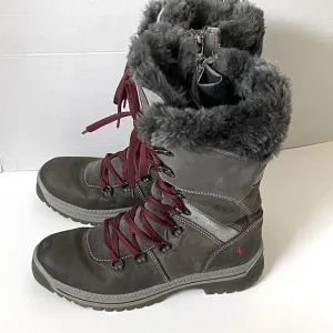 Santana Canada Morella Gray Winter Boots Mid Calf Waterproof Faux Fur Size 8