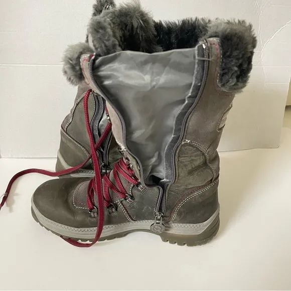 Santana Canada Morella Gray Winter Boots Mid Calf Waterproof Faux Fur Size 8