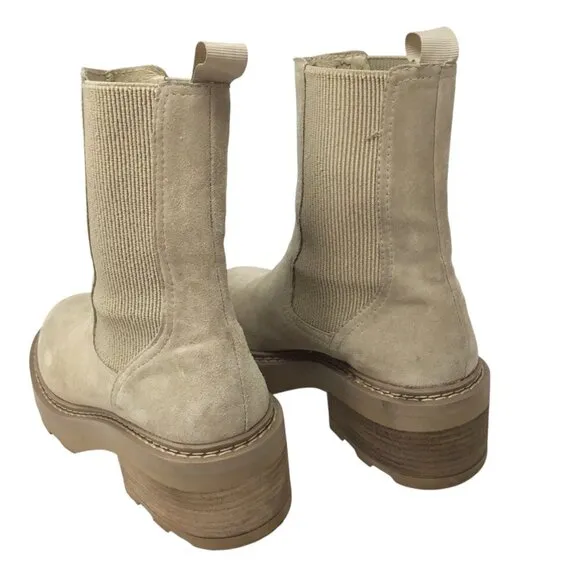 Schmoove Boots Mike Chelsea Anthropologie Ankle Suede Chunky Size 40 / 9 Beige
