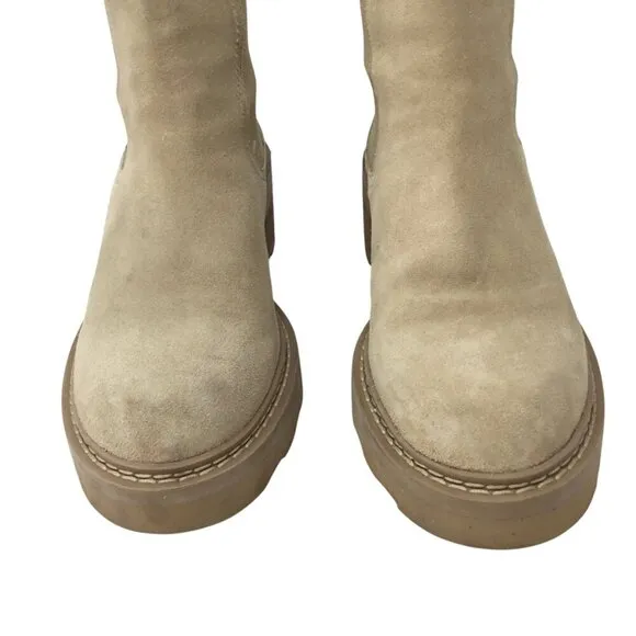 Schmoove Boots Mike Chelsea Anthropologie Ankle Suede Chunky Size 40 / 9 Beige