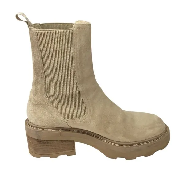 Schmoove Boots Mike Chelsea Anthropologie Ankle Suede Chunky Size 40 / 9 Beige