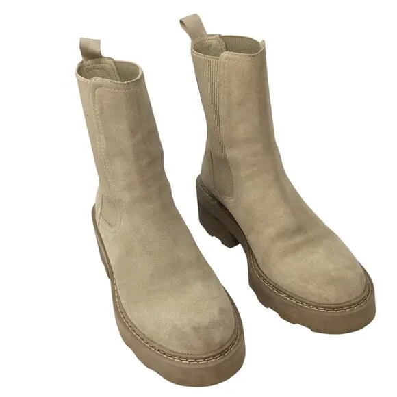 Schmoove Boots Mike Chelsea Anthropologie Ankle Suede Chunky Size 40 / 9 Beige