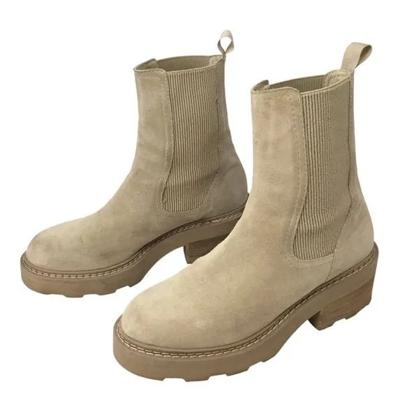 Schmoove Boots Mike Chelsea Anthropologie Ankle Suede Chunky Size 40 / 9 Beige